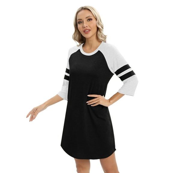 Women's Nightgown 3/4 Sleeves Raglan Nightshirts Soft Sleep Dress Mommy and Daughter Family Sleepwear Nightdress