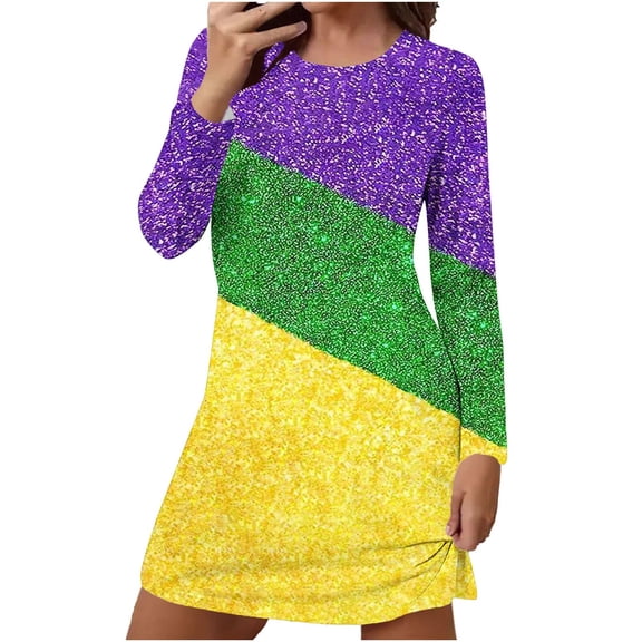 Women's Nightgown Four-leaf Clover Print Long Sleeve Nightdress Soft Sleepwear Crewneck Nightshirt Lounge Wear Pajama Dress