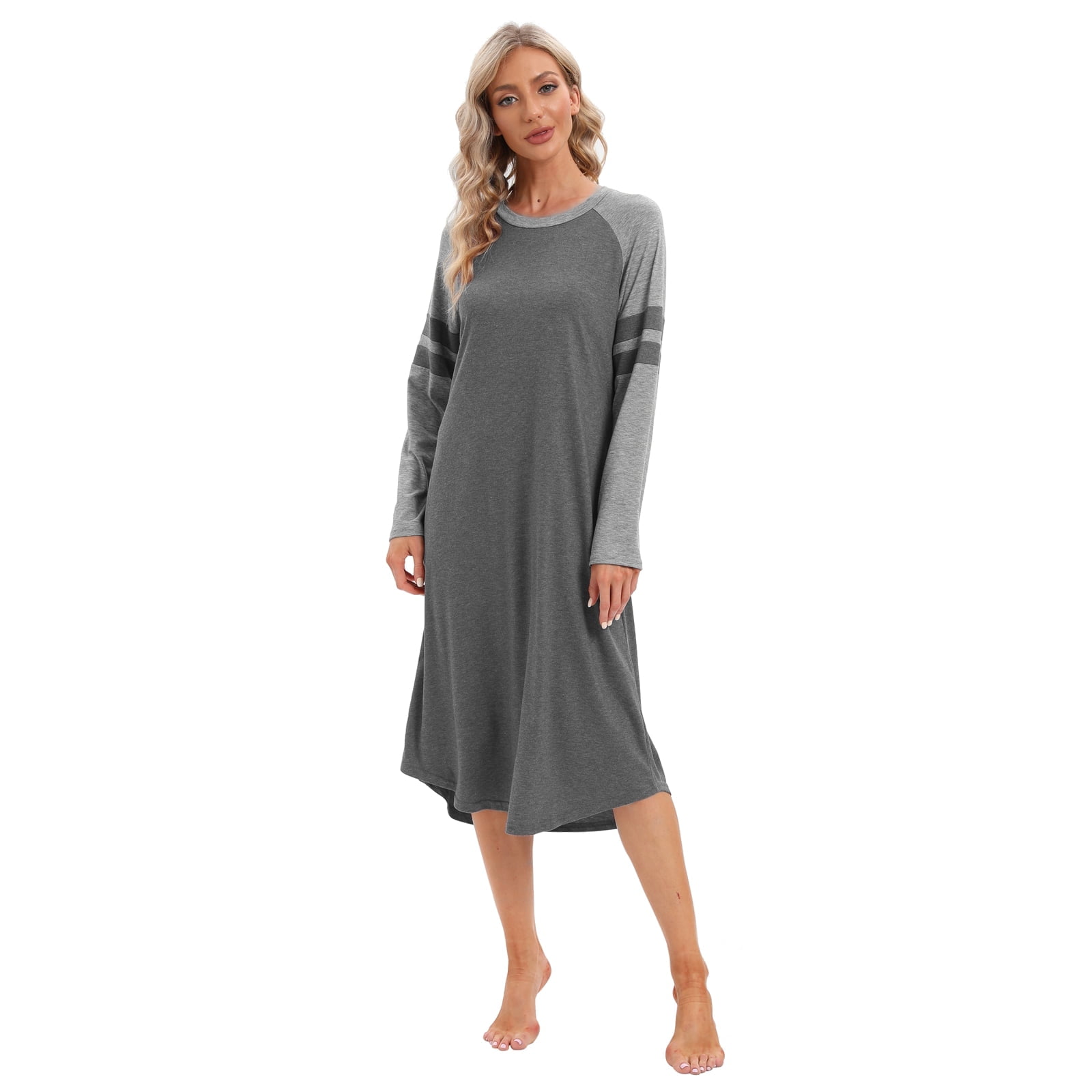 Women's Nightgown Long Sleeve Sleepshirts Loose Fit Sleepwear Spring ...