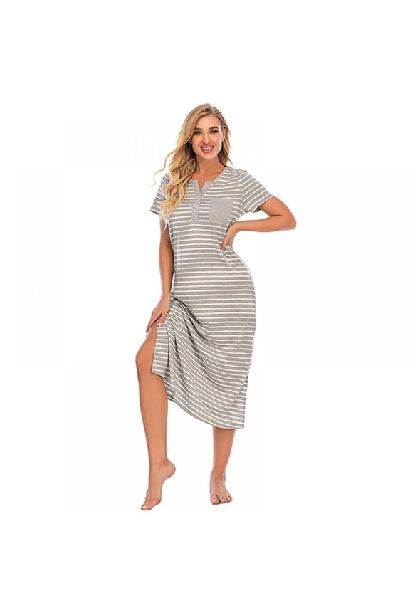Women's Nightgown Short Sleeve Sleep Dress Nightdress Comfy Soft Sleepwear Henley Sleepshirts