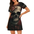 thumbnail image 1 of Women's Nightgown Short Sleeve Sleepwear Crew Neck Casual Sleepshirt, Retro Skull Head Red Rose, 1 of 7