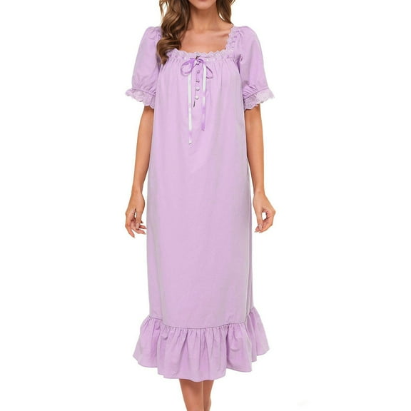 Women's Nightgown Sleepwear Long Loungewear Short Sleeve Vintage Long Sleep Shirts Big T Shirt Sleep plus Size Nightgown Women Grandmother Nightgown Ladies Summer Nightgowns Womens plus Nightgowns 2x