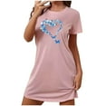thumbnail image 1 of Women's Nightgown Sleepwear Short Sleeve Nightshirt Butterfly Print T-Shirt Dress Loose Comfy Sleepshirts, 1 of 6