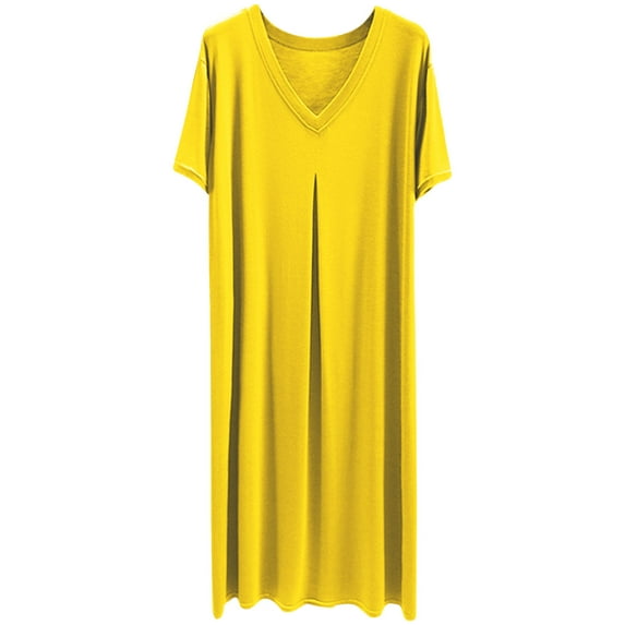 Women's Nightgown Sleepwear Short Sleeves V-Neck Night Dress Loose Casual Soft Sleep T-Shirt Dress