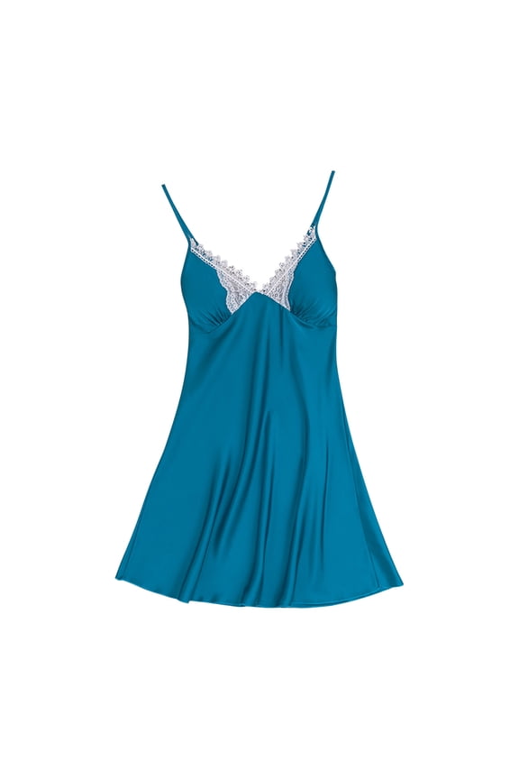 Women's Nightgown Solid Color Lace Trim V Neck Cami Sleep Dress Loose Soft Loungewear Casual Summer Sleepwear