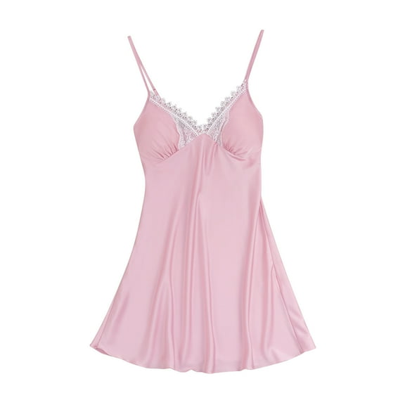 Women's Nightgown Solid Color Lace Trim V Neck Cami Sleep Dress Loose Soft Loungewear Casual Summer Sleepwear