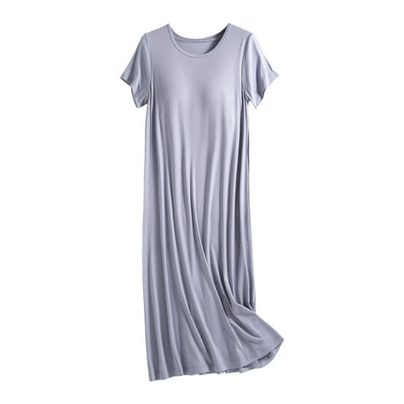 Women's Nightgown with Built-in Bra O Neck Short Sleeve - Rayon Spandex Soft Comfy Sleepwear for All Seasons