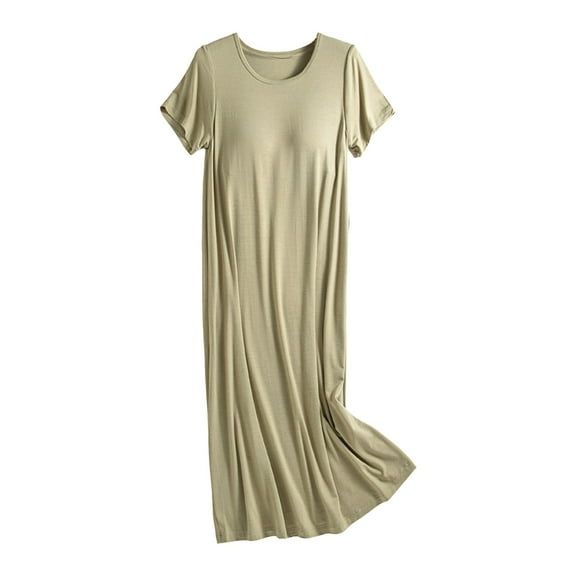 Women's Nightgown with Built-in Bra O Neck Short Sleeve - Rayon Spandex Soft Comfy Sleepwear for All Seasons