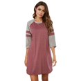 thumbnail image 1 of Women's Nightgowns 3/4 Sleeve Sleep Shirts Soft Two Striped Nightshirts Contrast Color Nightdress S-3XL, 1 of 7