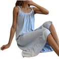 thumbnail image 1 of Women's Nightgowns Clearance Women Ribbed Cami Nightgown Cute Tie Straps Sleeveless Sleepdress Ruffle Hem Loungewear Comfy Nightdress New Blue M, 1 of 5