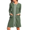 thumbnail image 1 of Women's Nightgowns Full Zip House Sleepwear Dresses Loose Long Sleeve Cotton Pajamas Winter Comfortable Loungewear Color Block Nightdress with Pockets, 1 of 5