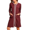thumbnail image 1 of Women's Nightgowns Full Zip House Sleepwear Dresses Loose Long Sleeve Cotton Pajamas Winter Comfortable Loungewear Color Block Nightdress with Pockets, 1 of 5