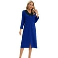 thumbnail image 1 of Women's Nightgowns Long Sleeve Lace V Neck Front Slit Sleepshirts Knee Length House Dress Fall Winter Soft Nightdress, Blue L, 1 of 6