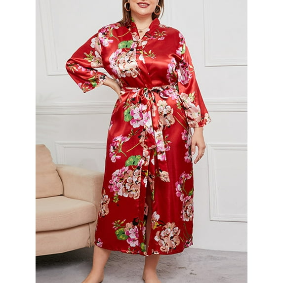 Women's Nightgowns Plus Size Retro Floral Loungewear Bathrobe
