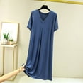 thumbnail image 1 of Women's Nightgowns Short Sleeve Sleepwear Soft Comfy Sleepshirts Pleated V-Neck Nightshirt Midi Sleep Dress Blue One Size, 1 of 3