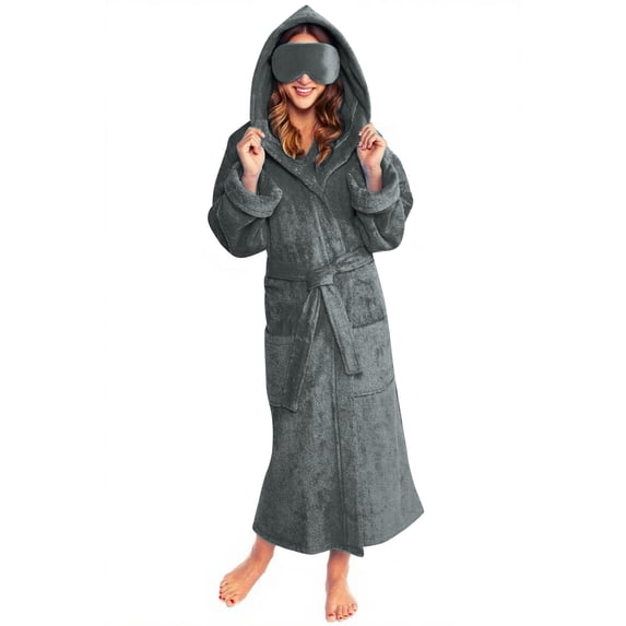Women's Nightgowns & Sleepshirts Hooded Fleece Long Robe With Pockets Nightgowns for Women Gray 2XL