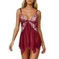 thumbnail image 1 of Women's Nightgowns & Sleepshirts Sexy Underwear Front Opening V Neck With Thong Sleep Dress Red XL, 1 of 4