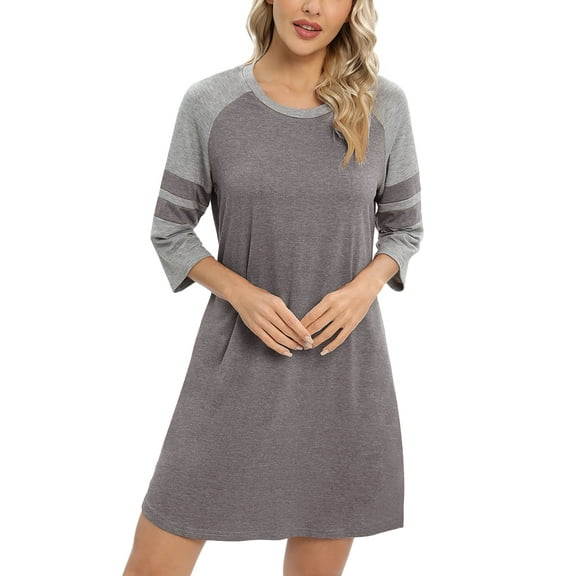 Women's Nightgowns & Sleepshirts Solid Color Cotton Nightgowns for Women 3/4 Sleeve Nightgowns for Women Plus Size Short Sleeve Round Neck Sleep Dress Nightshirt,Gray S-3XL