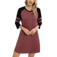 thumbnail image 1 of Women's Nightgowns & Sleepshirts Solid Color Cotton Nightgowns for Women 3/4 Sleeve Nightgowns for Women Plus Size Short Sleeve Round Neck Sleep Dress Nightshirt,Red Black S-3XL, 1 of 9