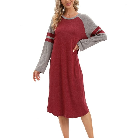 Women's Nightgowns & Sleepshirts Solid Color Cotton Nightgowns for Women Long Sleeve Nightgowns for Women Plus Size Short Sleeve Round Neck Sleep Dress Nightshirt,S-3XL