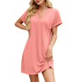 thumbnail image 1 of Women's Nightgowns & Sleepshirts Solid Color V Neck Loose Short Sleeved Casual Sleep Dress Sleepwear Pink M, 1 of 5