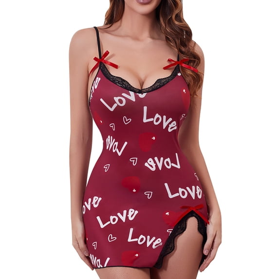 Women's Nightgowns & Sleepshirts Valentine'S Day Pajamas Milk Silk Strap Dresser for Bedroom,Red,S