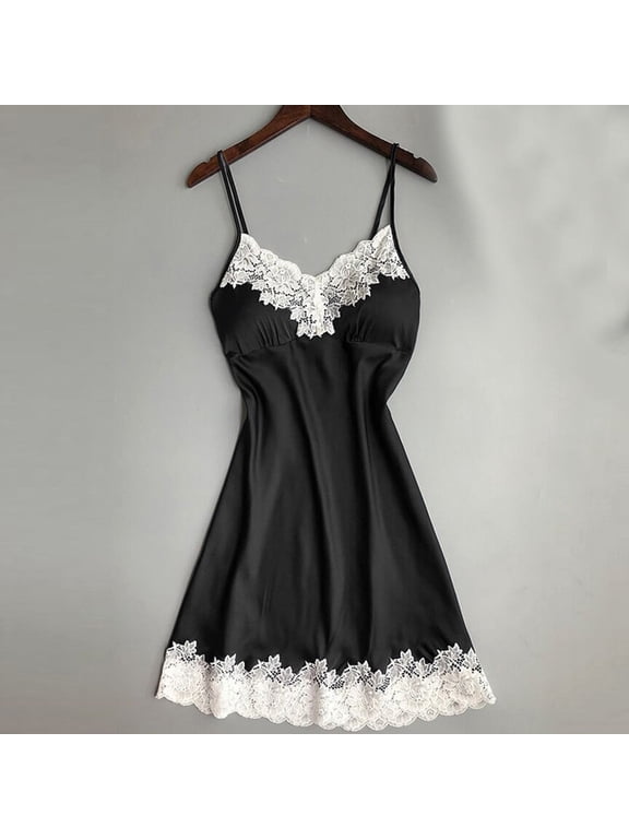 Women's Nightgowns Sleeveless Sleepwear Adjustable Spaghetti Strap Sleepshirt Racerback Pajama Dress Black XXXL