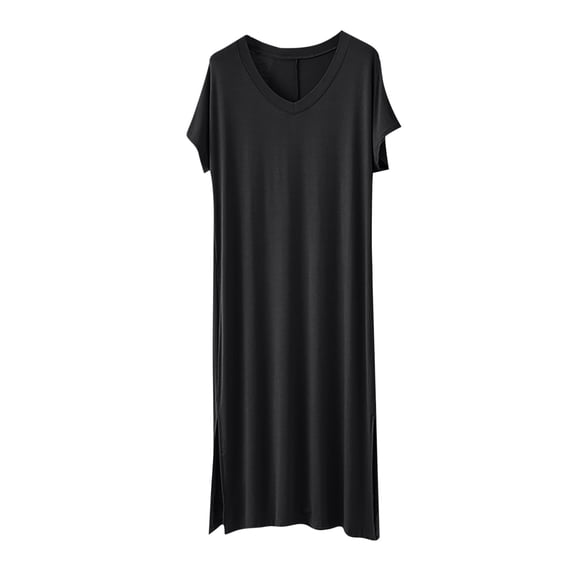 Women's Nightgowns Soft V-Neck Short Sleeve Sleepwear Side Split Comfy Long Night Dress
