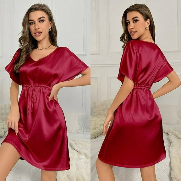 Women's Nightgowns V Neck Side Split Sleepshirt Short Sleeves Sleepwear Chest Pocket Nightshirt S XXL Loose Pajama Sleeve Tee Sleep Nighties Women Night Clothes Women Grandmother Gown Women Sleepwear