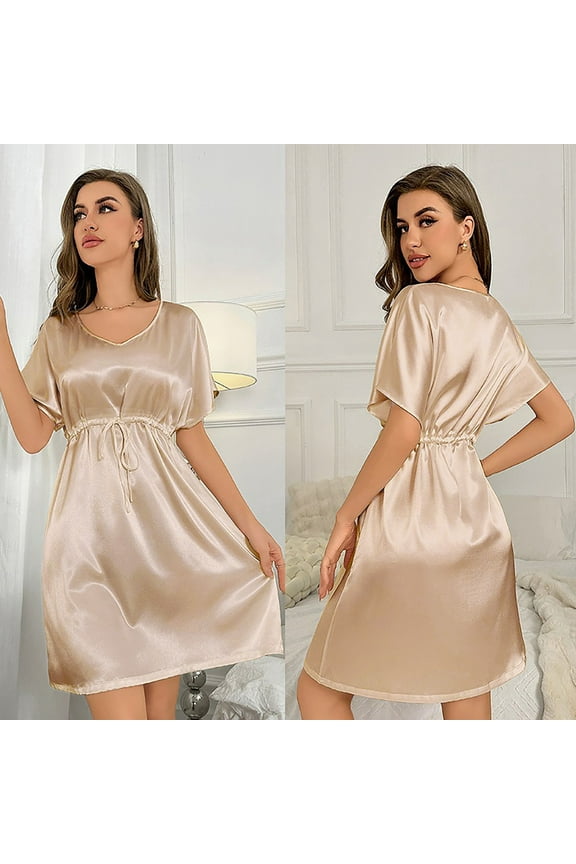 Women's Nightgowns V Neck Side Split Sleepshirt Short Sleeves Sleepwear Chest Pocket Nightshirt S XXL Loose Pajama Sleeve Tee Sleep Nighties Women Night Clothes Women Grandmother Gown Women Sleepwear