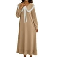 thumbnail image 1 of Women's Nightgowns with Ruffle Collar Plus Size Cute Casual Pajamas Long Sleeve Home Maxi Dress Sleepwear (L, Khaki), 1 of 6