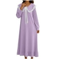 thumbnail image 1 of Women's Nightgowns with Ruffle Collar Plus Size Cute Casual Pajamas Long Sleeve Home Maxi Dress Sleepwear (L, Purple), 1 of 6