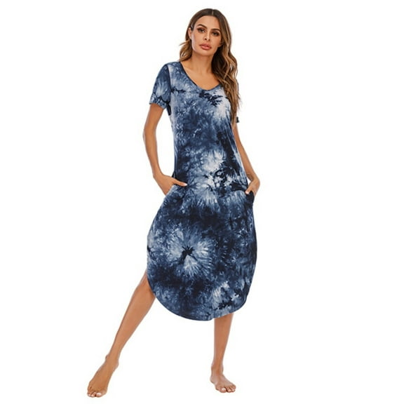 Women's Nightshirt Short Sleeve Loungewear Plus Size Nightgown V-Neck Sleepwear Pajama Dress S-3XL