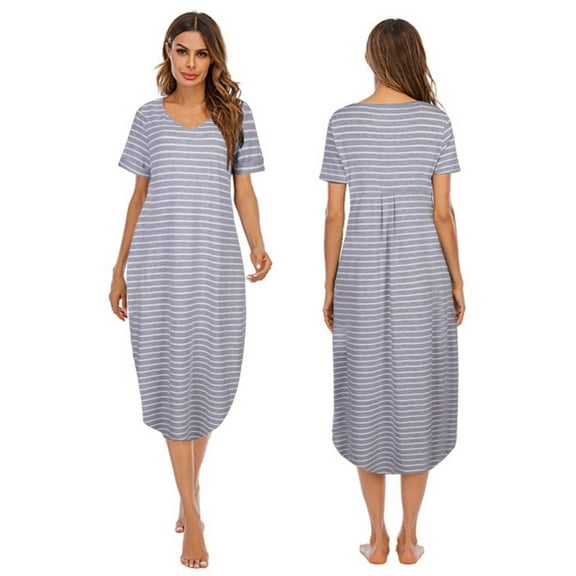 Women's Nightshirt Short Sleeve Loungewear Plus Size Nightgown V-Neck Sleepwear Pajama Dress S-3XL