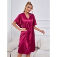 thumbnail image 1 of Women's Nightshirt Short Sleeve Satin Silk Sleepwear V Neck Sleep Dress Loose Nightshirts, 1 of 4