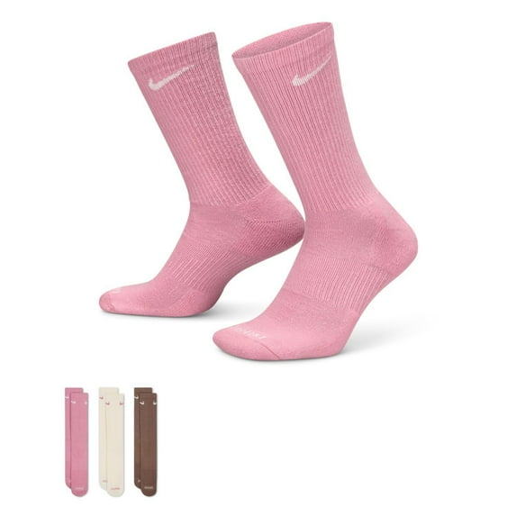 Women's Nike 3-Pack Everyday Plus Cushioned Training Crew Socks Color: Elemental Pink Size: N/A