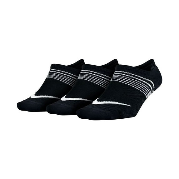 Women's Nike 3-Pack Everyday Plus Lightweight Training Footie Socks Color: Black White Size: 9-11