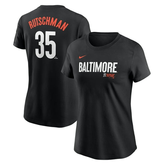 Women's Nike Adley Rutschman Black Baltimore Orioles City Connect Fuse Name & Number T-Shirt