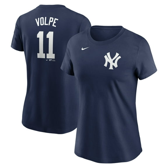 Women's Nike Anthony Volpe Navy New York Yankees Cooperstown Collection Fuse Name & Number T-Shirt
