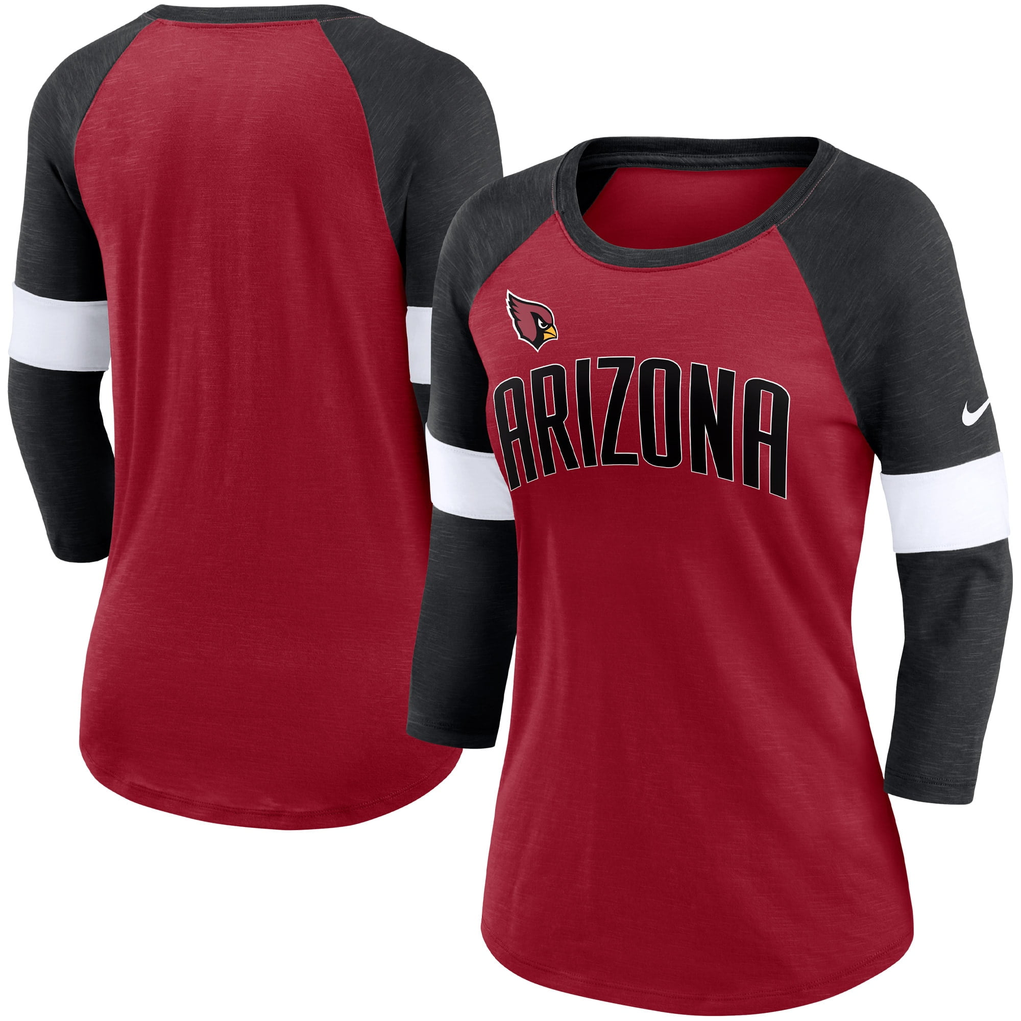 Women s Nike Arizona Cardinals Cardinal Heather Black Football Pride Raglan 3 4 Sleeve T Shirt Walmart