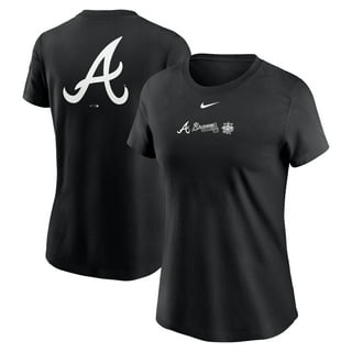 Atlanta Braves Womens Large Navy Blue White Logo Nike Dri Fit Athletic Tee  Shirt
