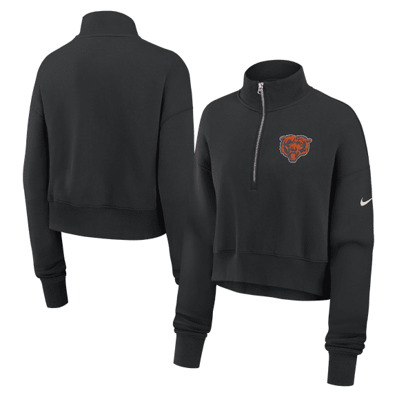 Women's Nike Black Chicago Bears Legacy Phoenix Fleece Cropped Half-Zip Sweatshirt