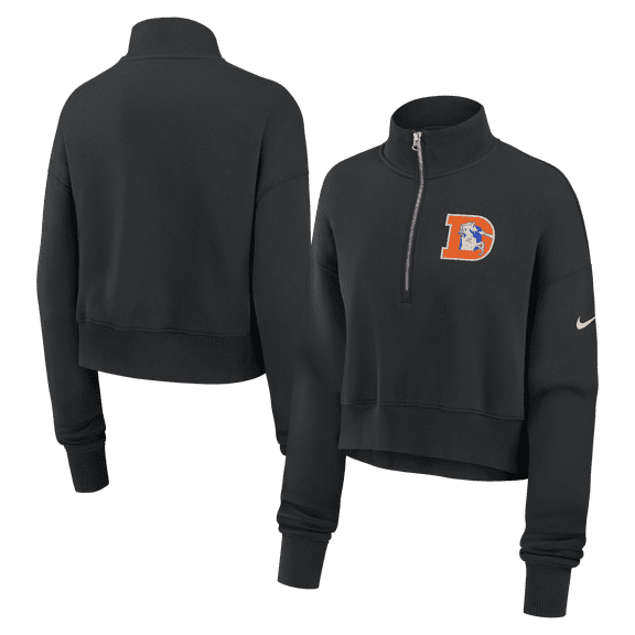 Women's Nike Black Denver Broncos Legacy Phoenix Fleece Cropped Half-Zip Sweatshirt