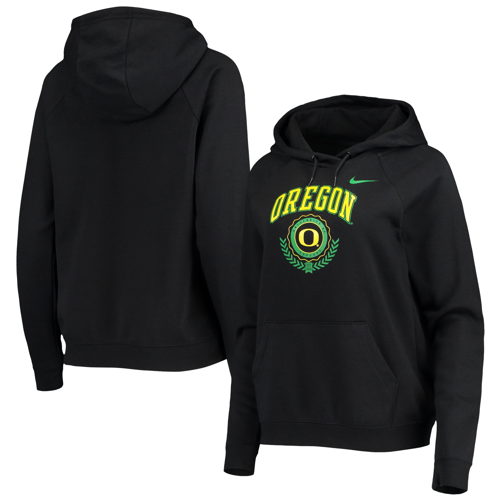 Women s Nike Black Oregon Ducks Varsity Fleece Tri Blend Raglan Pullover Hoodie