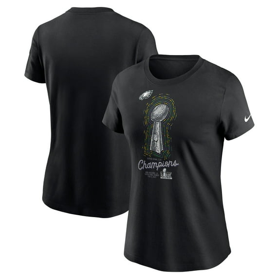 Women's Nike Black Philadelphia Eagles Super Bowl LIX Champions Lombardi Trophy T-Shirt