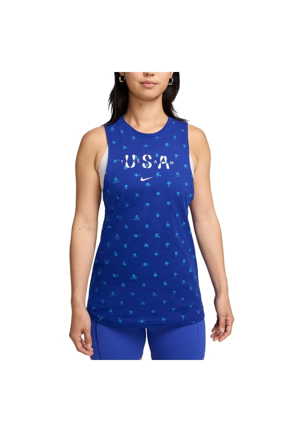 Women's Nike Blue Team USA Icon Allover Print Muscle Tank Top