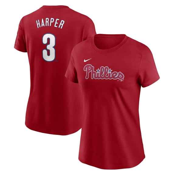 Women's Nike Bryce Harper Red Philadelphia Phillies Cooperstown Collection Fuse Name & Number T-Shirt
