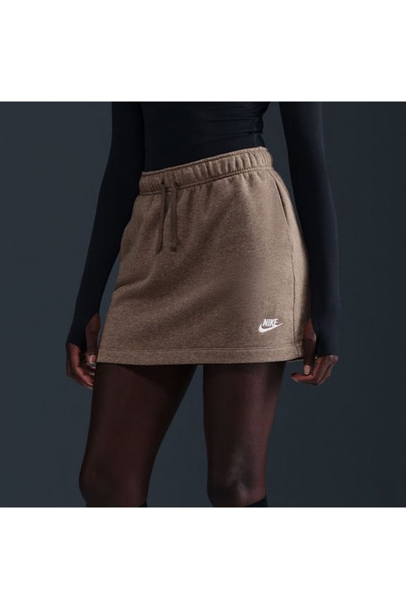 Women's Nike Club Fleece Mid-Rise Skirt Color: Mink Brown Heather Size: MEDIUM
