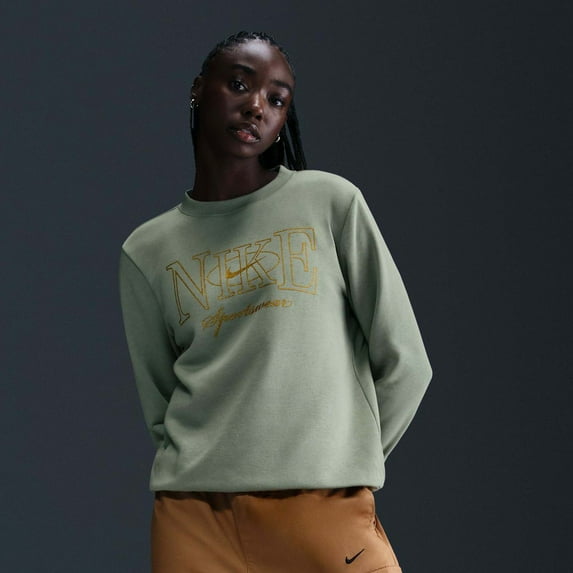 Women's Nike Club Shine Fleece Crewneck Sweatshirt Color: Jade Horizon Size: LARGE