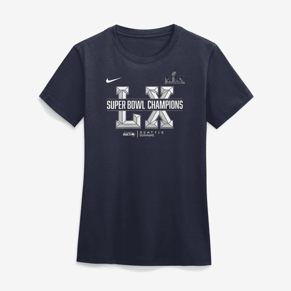 Women's Nike College Navy Seattle Seahawks Super Bowl LX Champions Sacrifice T-Shirt
